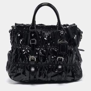 Pre Owned Prada Black Patent Leather Gaufre Tote