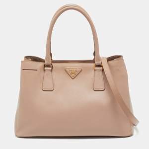 Prada Beige Saffiano Lux Leather Small Middle Zip Tote