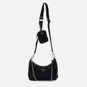 Prada Black Nylon and Leather Re-Edition 2005 Shoulder Bag