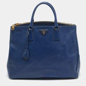Prada Navy Blue Saffiano Lux Leather Executive Galleria Double Zip Tote
