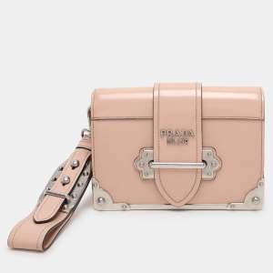 Pre Owned Prada Nude Pink Patent Leather Cahier Shoulder Bag