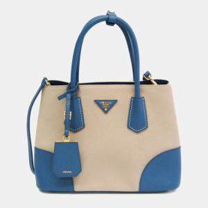 Prada Beige/Blue Saffiano Canvas Shoulder Bag