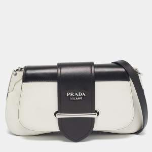 Prada Black/White City Calf Leather Sidonie Shoulder Bag