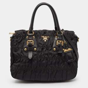Prada Black Nylon and Leather Gaufre Tote