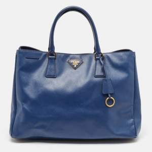 Pre Owned Prada Blue Saffiano Lux Leather Large Gardener's Tote