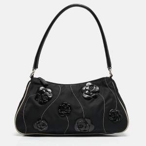 Prada Black Tessuto Fiori Flower Shoulder Bag