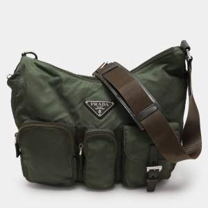 Prada Olive Green Nylon Front Pocket Shoulder Bag