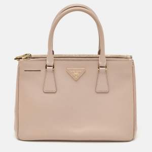 Prada Beige Saffiano Lux Leather Small Double Zip Tote