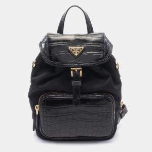 Prada Black Nylon and Leather Backpack 