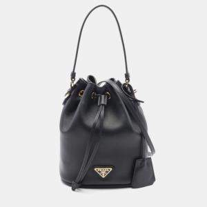 Prada Black Leather Secchiello Bucket Bag