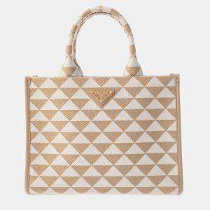 Prada Beige Jacquard Triangle Tote Bag