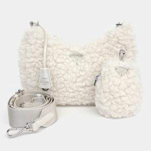 Prada Ivory Fur Chain Strap Shoulder Bag