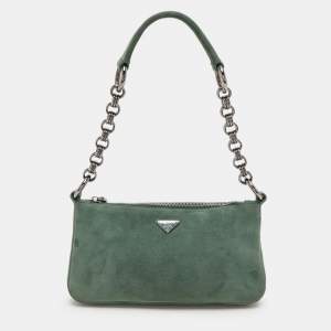 Pre Owned Prada Green Suede Chain Shoulder Bag