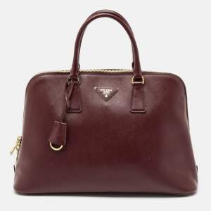 Prada Burgundy Saffiano Lux Leather Large Promenade Satchel
