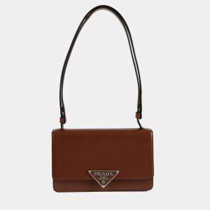 Prada Tobacco Brushed Leather Emblem Shoulder Bag