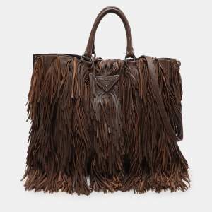 Prada Brown Leather Fringes Tote