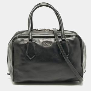 Prada Black Leather Double Compartment Bauletto Satchel