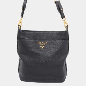Prada Black Leather Logo Shoulder Bag