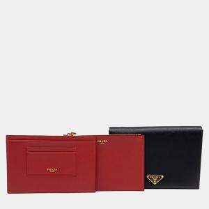 Prada Black Red Leather Saffiano Document Clutch Bag