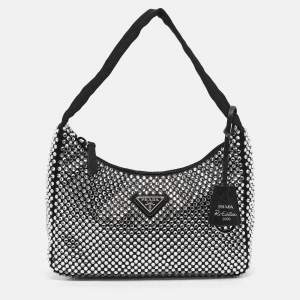 Prada Black Satin and Crystals Re-Edition 2000 Bag
