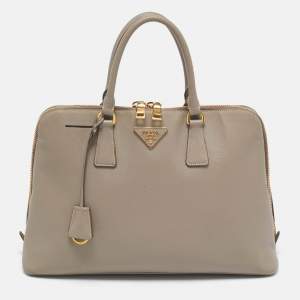 Prada Light Grey Saffiano Lux Leather Promenade Satchel