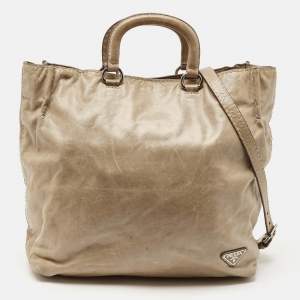 Prada Beige Vitello Shine Leather Snap Tote