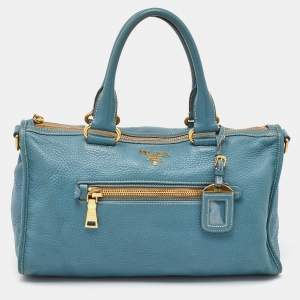 Prada Blue Leather Vitello Daino Satchel