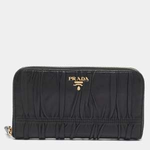 Prada Black Gaufre Leather Zip Continental Wallet