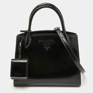 Prada Black Leather Small Monochrome Tote
