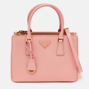 Pre Owned Prada Light Pink Leather Medium Galleria Double Zip Tote