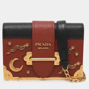 Prada Brick Red/Black Leather Astrology Celestial Cahier Crossbody Bag      