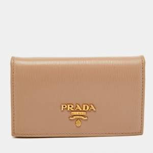 Prada Beige Leather Logo Card Case