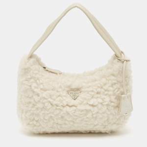 Prada White Wool Re-Edition 2000 Shoulder Bag