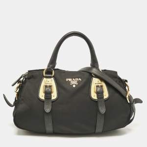 Prada Black Tessuto Nylon and Leather Satchel