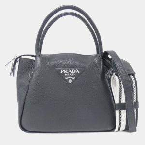 Prada Nero Vitello Daino Soft Small Zippered Top Handle Bag