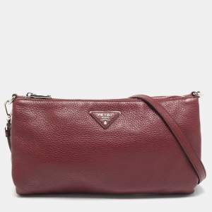 Prada Burgundy Leather Triangle Logo Crossbody Bag