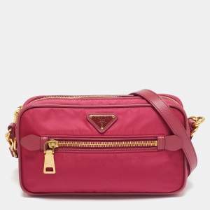 Pre Owned Prada Pink Nylon Front Pocket Crossbody Bag