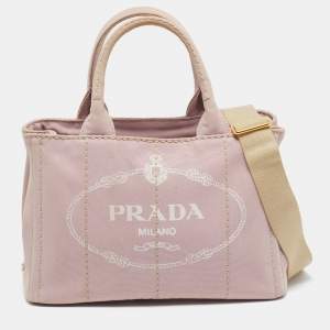 Prada Light Pink/White Canvas Logo Small Canapa Tote