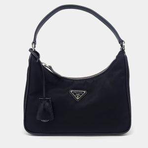 Pre Owned Prada Black Nylon Prada Black Fabric Re-Nylon Hobo Bag