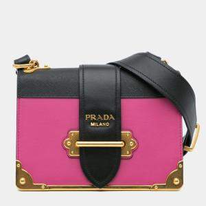 Prada Pink Saffiano Trimmed City Calf Cahier Crossbody Bag