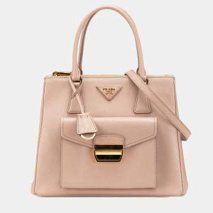 Prada Pink Saffiano Lux Front Pocket Galleria Double Zip Satchel Bag