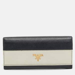 Prada Black/White Saffiano Leather Continental Wallet