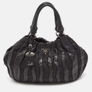 Prada Black Leather and Nylon Waves Hobo