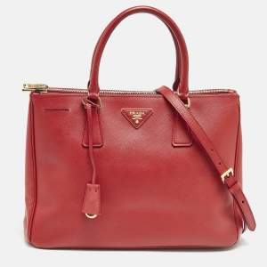 Prada Red Saffiano Lux Leather Medium Double Zip Tote