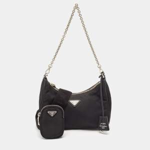 Prada Black Nylon and Leather Re-Edition 2005 Shoulder Bag