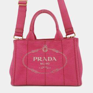 Prada Pink Canvas Canapa Shoulder Tote Bag 