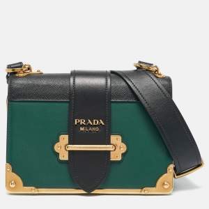 Prada Green/Black Leather Cahier Flap Shoulder Bag