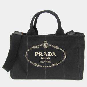 Prada Black Canapa Canvas Top Handle Shoulder Bag