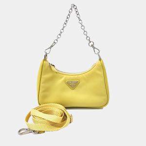 Prada Yellow Fabric Tesuto Chain Strap Mini Hobo Bag