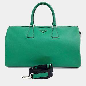 Prada Green Leather Saffiano Travel Bag